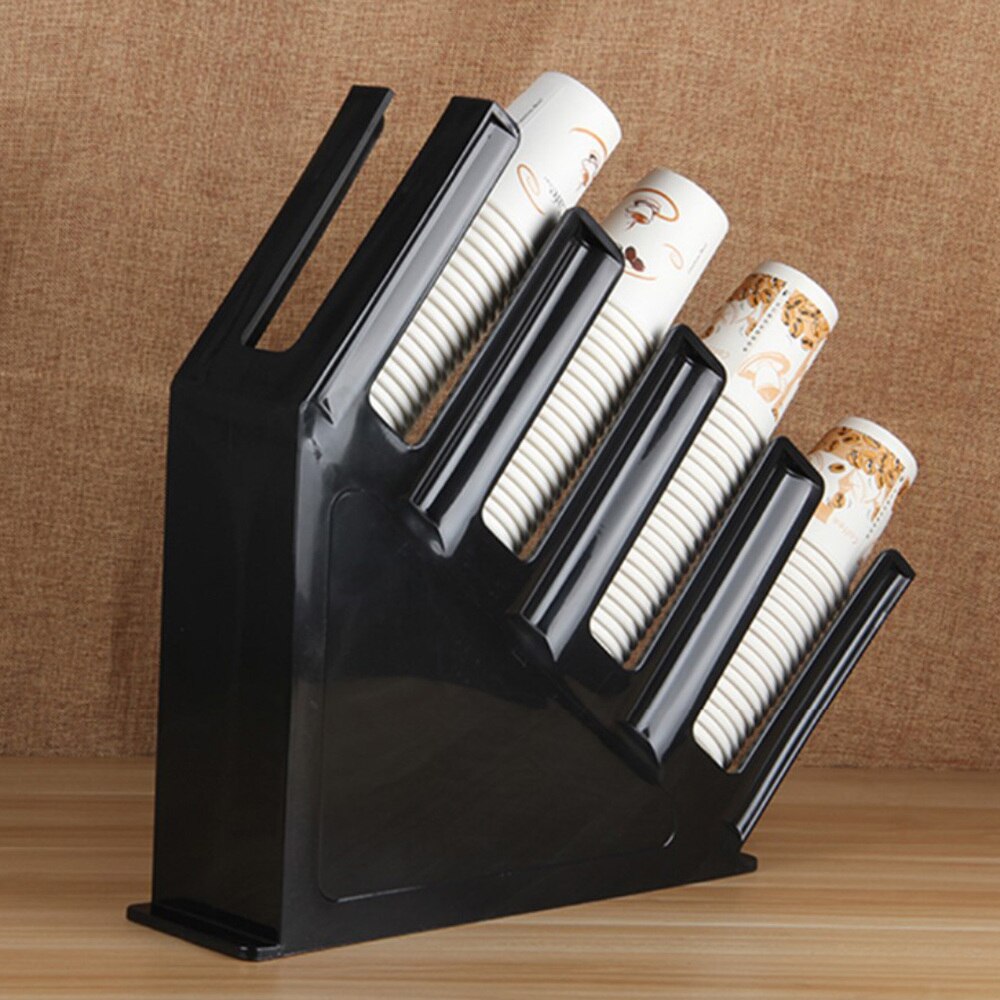1 pc Paper Cup Rack 4 Compartment Black Desktop Disposable Cup Dispenser Storage Organizer for Restaurant Home Cafe