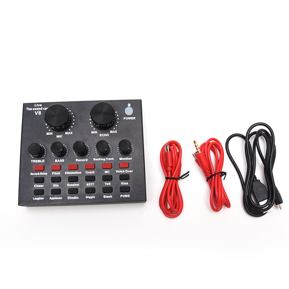 V8 Computer KTV External USB Recording Sound Card Singing PC Live Broadcast Home Audio Karaoke Voice Chat Headset Microphone