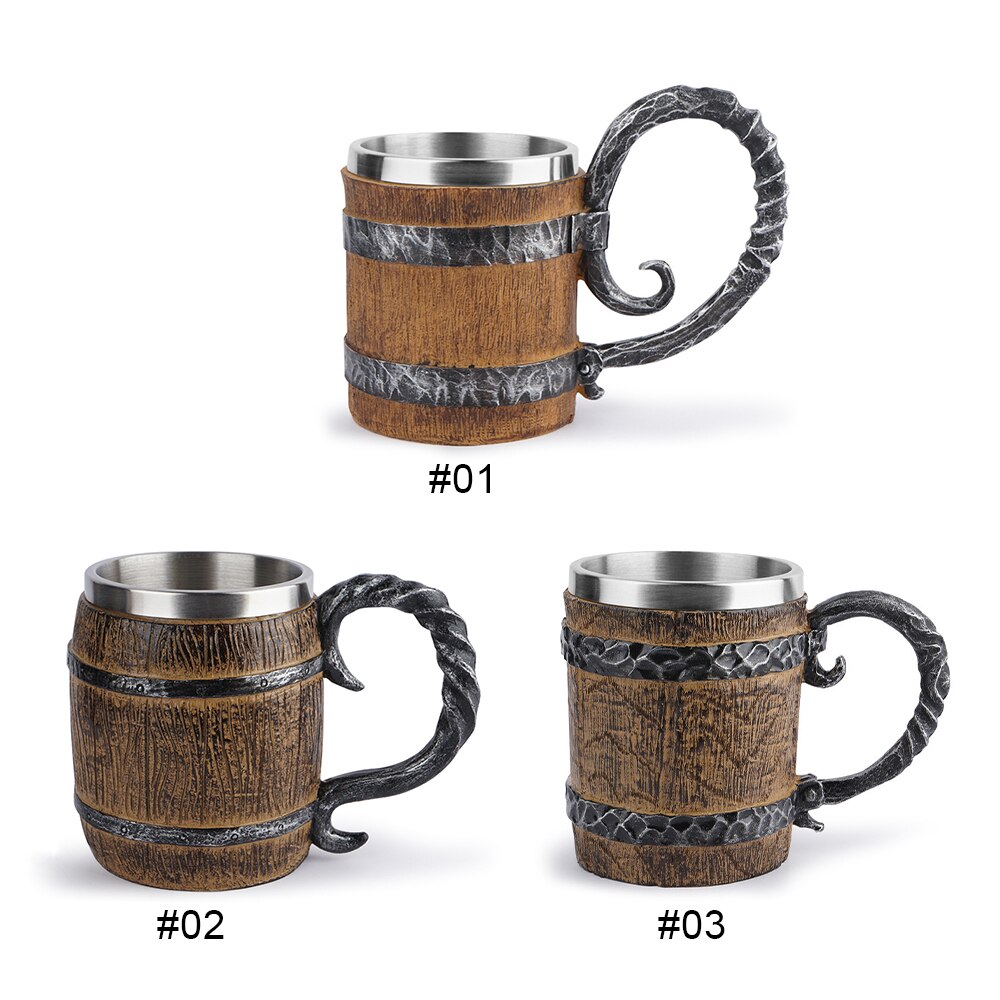 Viking Wood Style Iron Beer Mug Simulation Wooden Barrel Beer Cup Handmade Durable Cup Oak Wood Cup For Water Beer Drinking