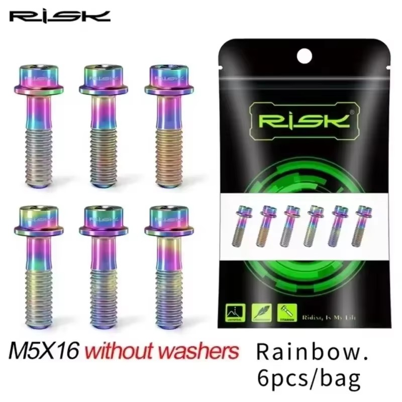 Pernos de vástago de titanio RISK, 6 uds., M5x16mm M5x18mm, tornillos de vástago de bicicleta de aleación de titanio, perno colorido para bicicleta de montaña, accesorios para bicicleta: Azul