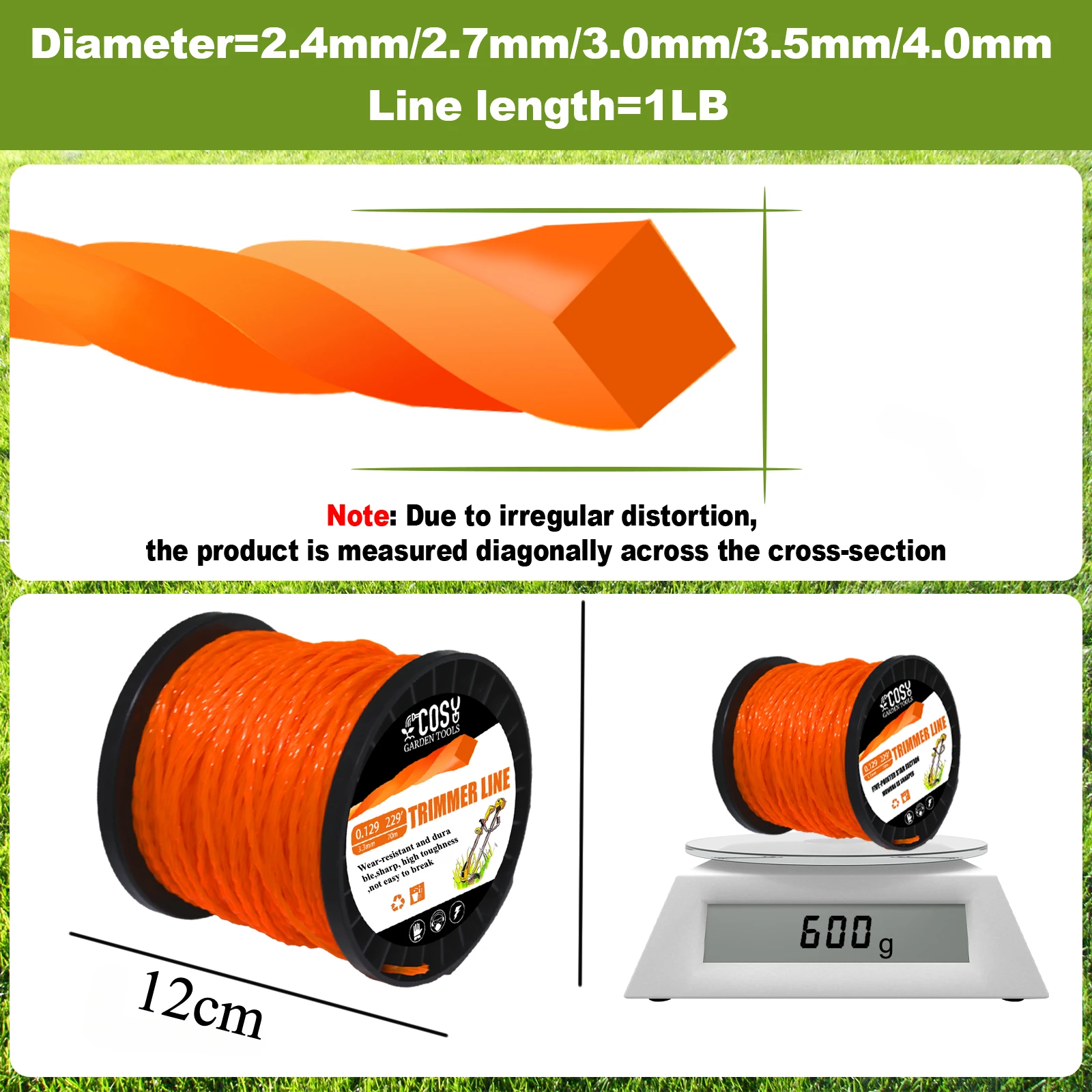 2.4/2.7/3.0/3.5/4.0mm * 100m carretel linha de corte de gramado náilon distorção quadrada espiral cortador de escova corda cortador de grama cabeça acessório