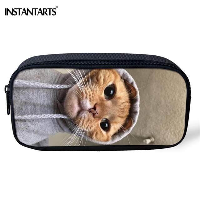 Instantarts kat humor 3d tryk børn skoletasker drenge piger studerende rygsæk lynlås stor taske crossbody taske blyant taske sæt: Hmc 384k