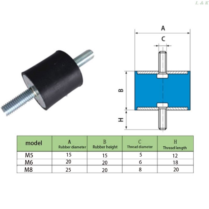 M5/M6/M8 Rubber Mount Double Male Thread Absorber Anti Vibration Silentblock Boat Car Bobbin Shock Absorber Tools