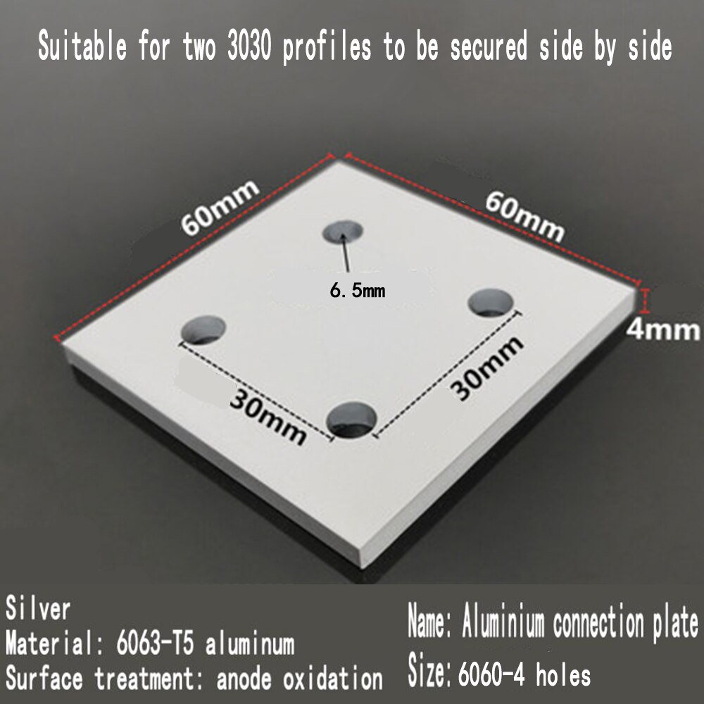 Vertical connecting plate aluminum profile reinforcement plate /3030/4040/4545/6060/8080/9090 hole one word connector: 6060-4 Hole