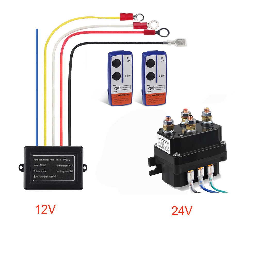 Winch Solenoid 12V 24V With Wireless Remote Control Universal Solenoid Relay Rocker Switch Thumb Remote Contactor Kits: Blue