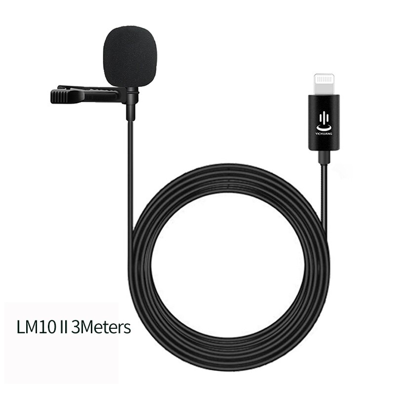 Mikrofon yc -lm10 ii lavalier lyn mikrofon 1.5m 3m 6m kabel til iphone xs xr x /11/8/8 plus /6/7 plus ipad: Yc -lm10 ii 3m