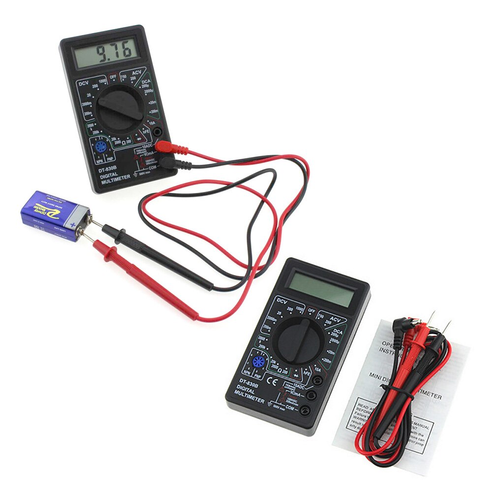 DT830B LCD Display Digital Multimeter Voltmeter Ammeter Ohmmeter DC10V~1000V 10A AC 750V Tester Test: DT830B Black