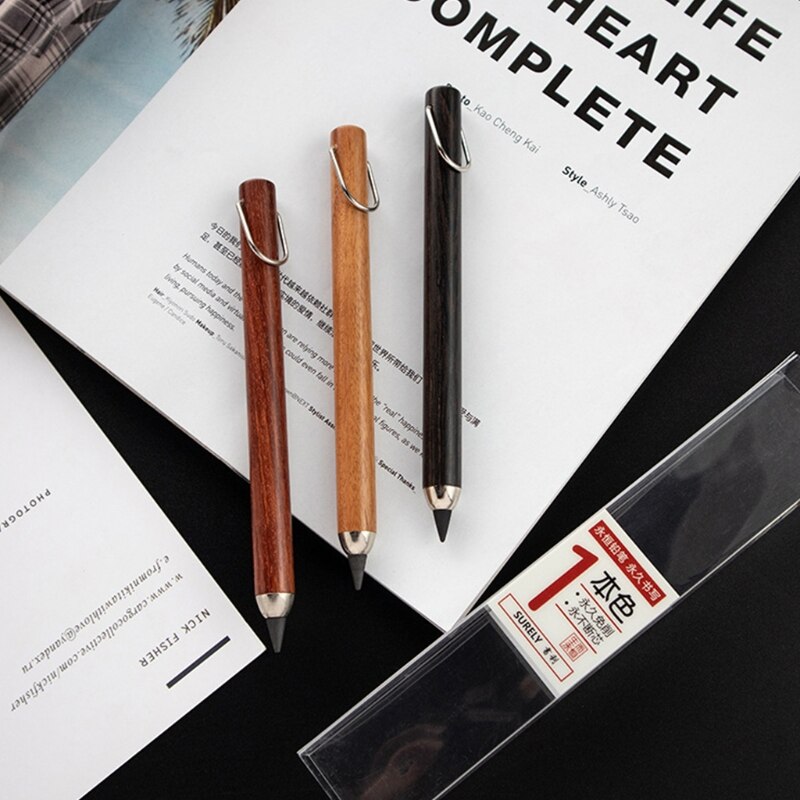 Bolígrafo sin tinta de madera borrable Retro B36C con anillo de hierro colgante, pluma de tornillo, punta para artista principiante, suministros de escritura y bocetos