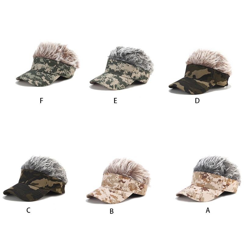 Casquette pare-soleil nouveauté pour hommes avec faux cheveux à pointes Camouflage impression réglable perruque de Baseball chapeau Hip Hop Streetwear