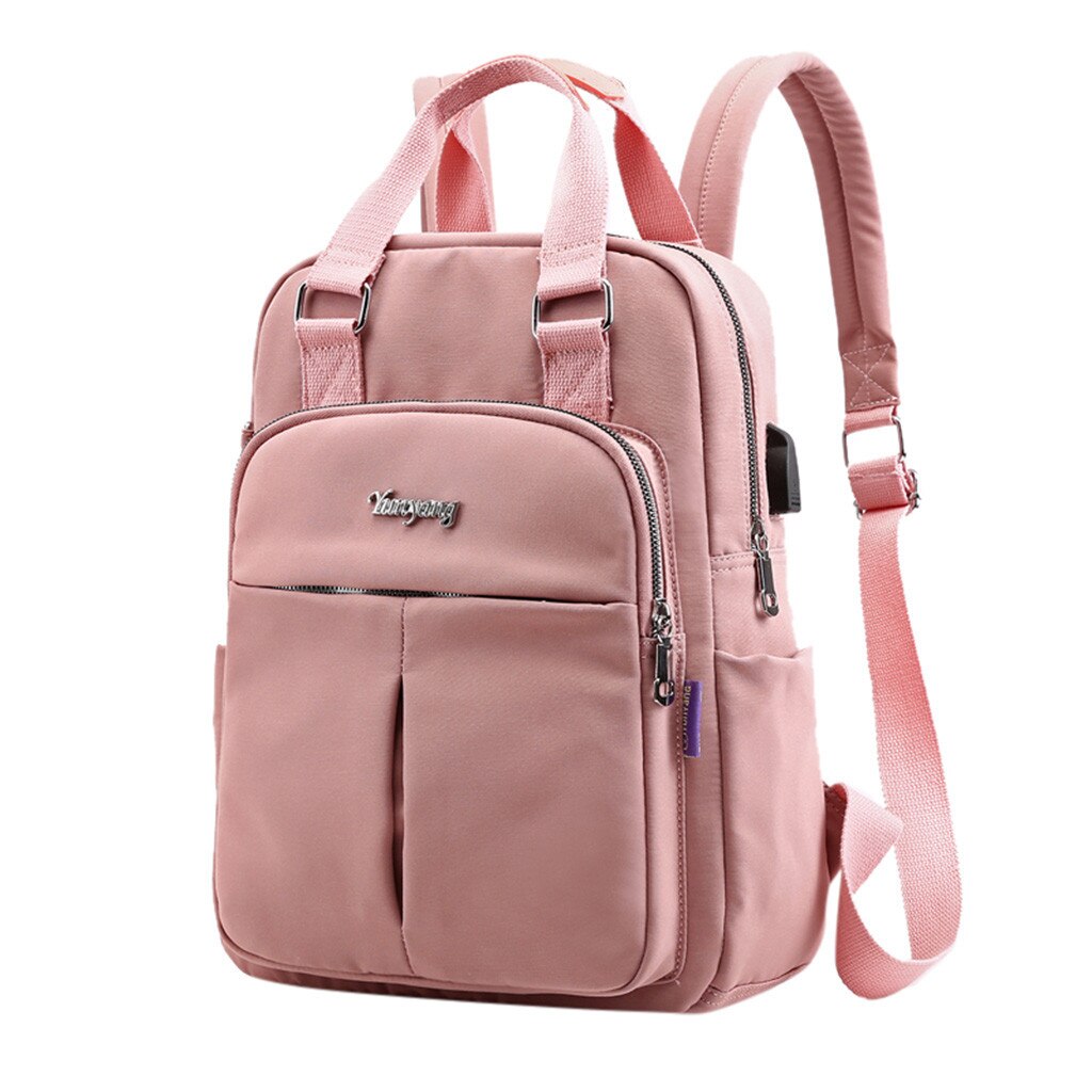 Vrouwen Laptop Rugzak Tas Usb Jack Reizen Outdoor Wandelen Winkelen Rugzak Effen Kleur Lichtgewicht Vrouwen Rugzak # G30: Roze
