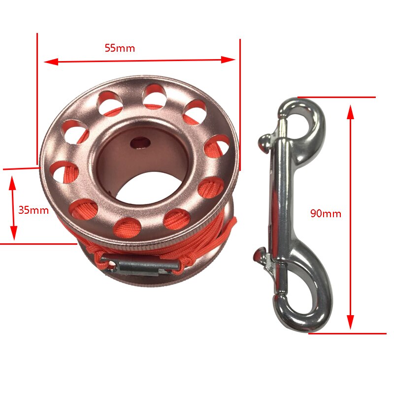 Scuba Diving Spool Finger Reel Bolt with Brass Clip Aluminum Alloy Freediving Spool Dive Reel 15M Line