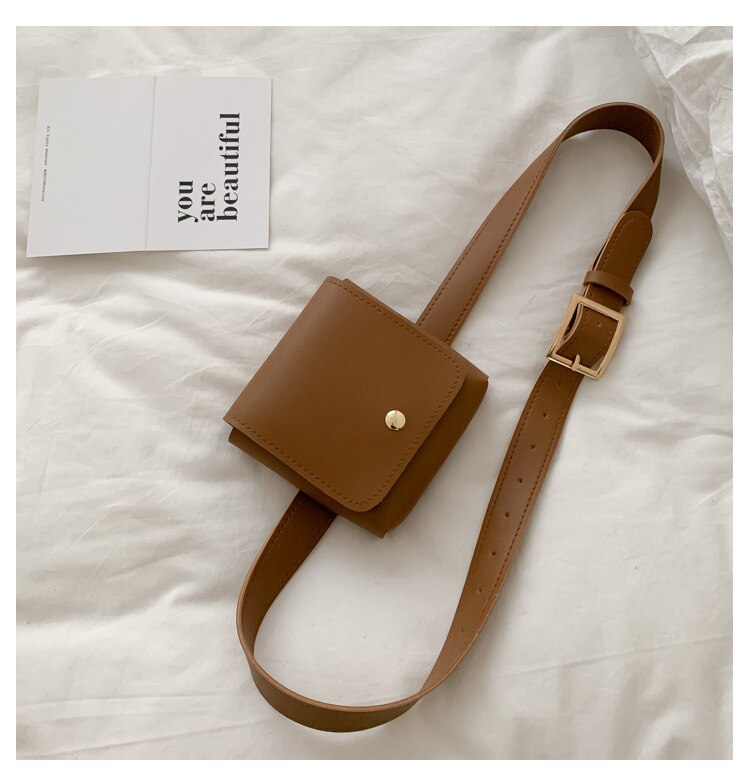 Kvinner belte vesker ensfarget skulder midje vesker kvinner pu skinn uformell veske lommebok bryst belte crossbody veske: Brun