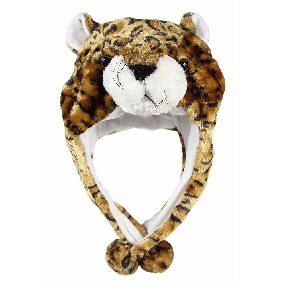 Cartoon Plush Animal Fuzzy Beanie Warm Hat Winter Adult Women Mens Children Cosplay Costume: leopard
