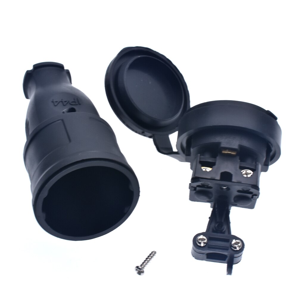 16A 250V EU Rubber Waterproof Socket Plug Electrial Grounded European Connector With Cover IP44 For DIY Power Cable Cord