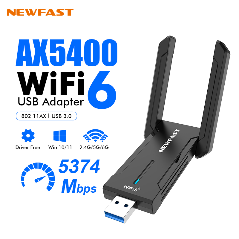 Newfast Adaptador Wifi 6 USB 3.0 Adapter AX5400 6G/5G/2G High Gain Antena Para Wifi6 PC Cle Netzwerk Karte Empfänger Verlängerung Kabel: Gold