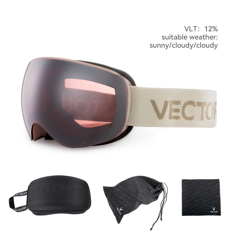 VECTOR OTG gafas de esquí Snowboard mujeres hombres gafas de esquí UV 400 gafas de protección contra la nieve adulto doble espejo esférico magnético: Rosa