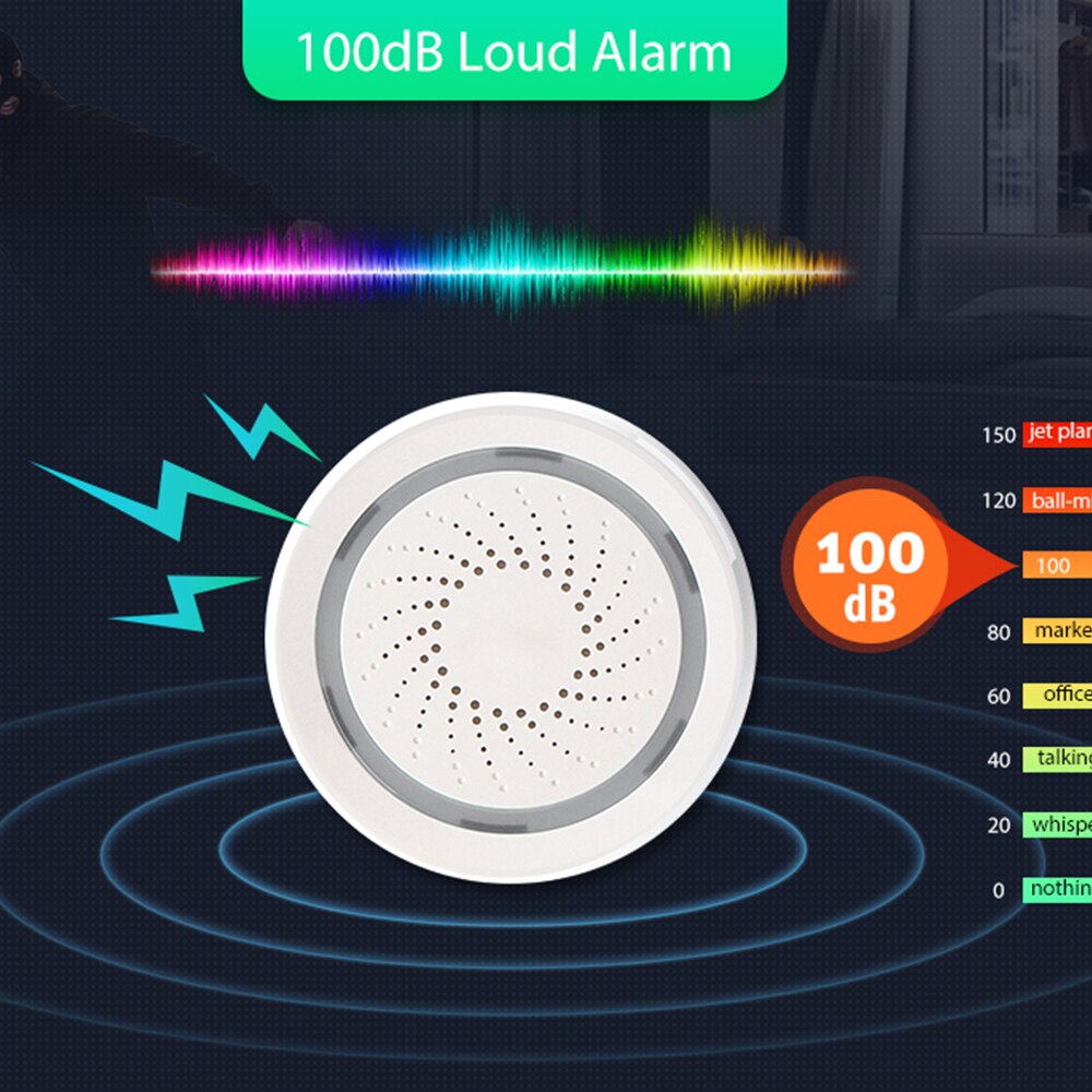 Tuya Alexa Google 100DB WiFi Siren Sound Alarm Scare Off Burgler Linkage with PIR Door Sensor Home Alarm Security System Kit