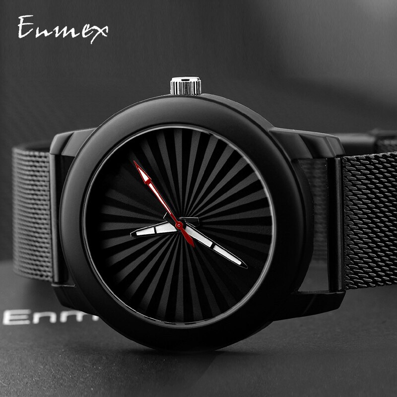 Enmex zwart polshorloge met lichtgevende wijzers, zonnestreep, echte silicagelband, stijlvolle klok, kwartshorloge