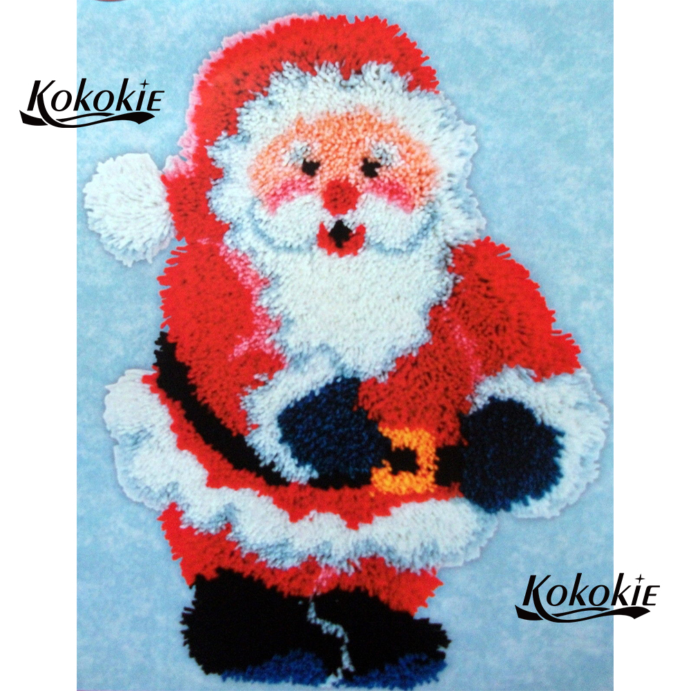 Håndlavet tapijt låse krog sæt tæppe handwerken knooppakket jul santa dekor nål til tæppe broderi låse krog kussen