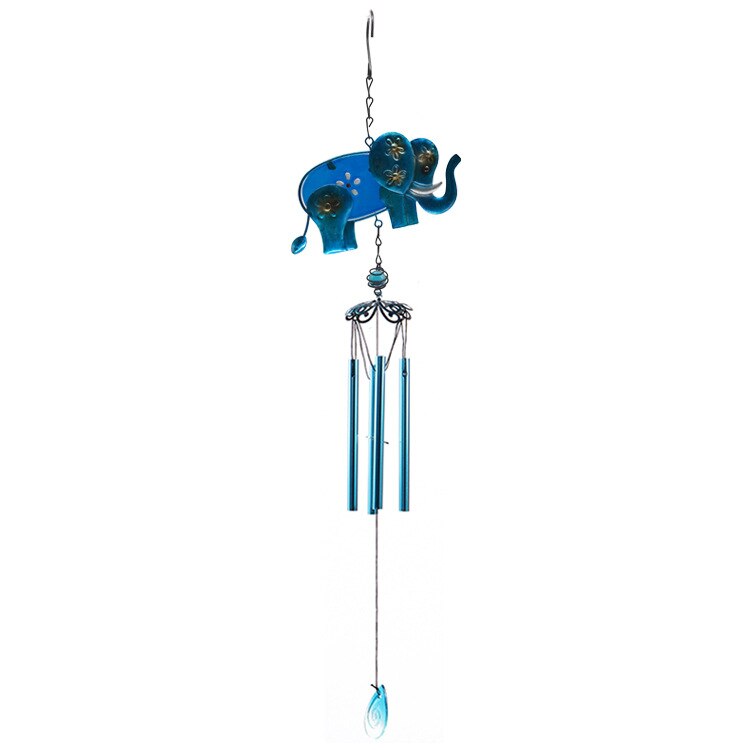 1PC petit éléphant métal vent carillons verre peint artisanat ornements créatifs exquis jardin balcon bleu pendentifs: ZY000036-Lownose