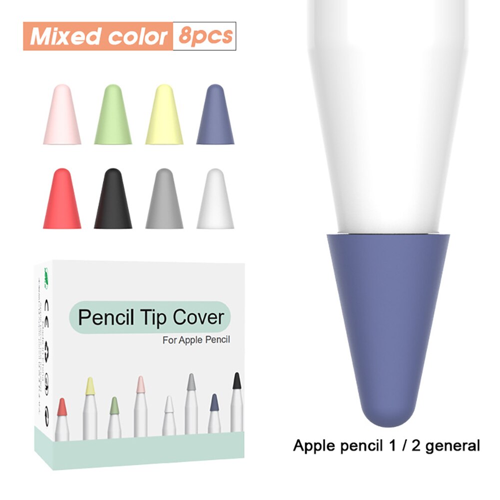 8 Stuks Siliconen Vervanging Tip Penpunt Antislip Beschermende Cover Case Voor Apple Potlood 1st 2nd Touchscreen Stylus Pen nib Cover Bag: Color mixing