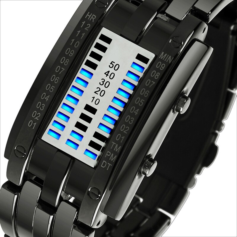 Skmei 0926 Led Binary Elektronische Horloge Roestvrij Stalen Armband Waterdicht Vrouwen Mannen Paar Digitale Horloges Relojes: Black Small