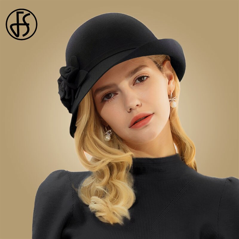 Fs 100%  australiansk sort uldfilt fedora hatte til kvinder vintage bred skygge vinterkirke cloche derby hat fedoras bowler cap