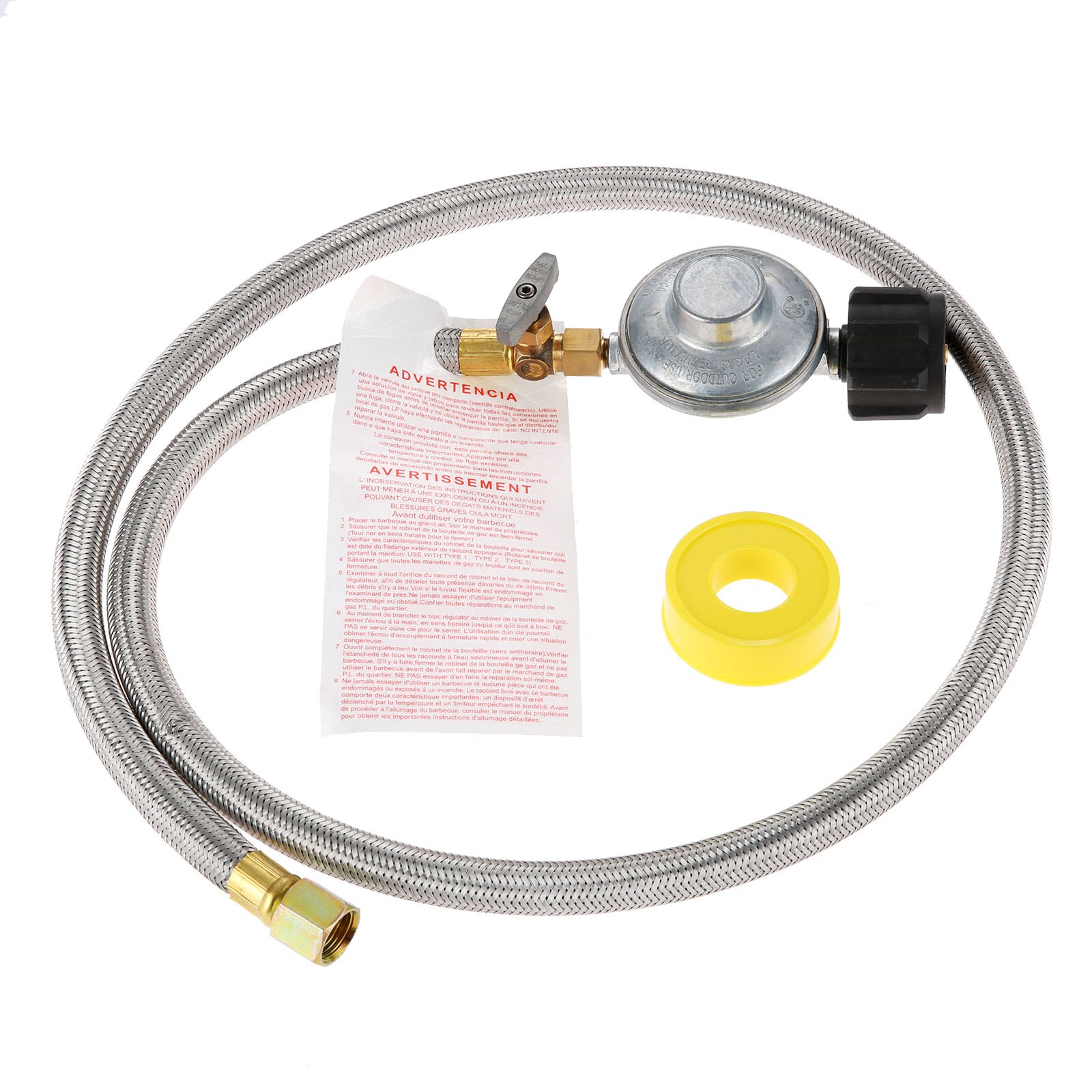 Propane Grill Shut-Off Control Regulator Valve with 4FT Braided Flexible Hose for Fireplace/Grill/Griddle/Stove/Firepit