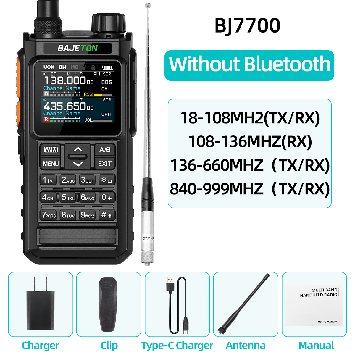 BAJETON BJ7700 Walkie Talkie Multi Banda Sem Fio Bluetooth Programação de Telefone Redução de Ruído AM FM Ham Rádio Para Acampamento BJ8200: ROXO / American