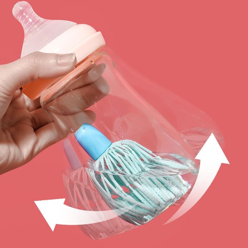 2Pcs Newborn Baby Bottle Cleaner Brushes Set Silicone 360 Degree Rotation Baby Milk Bottle Nipple Cup Clean Cleaning Brush