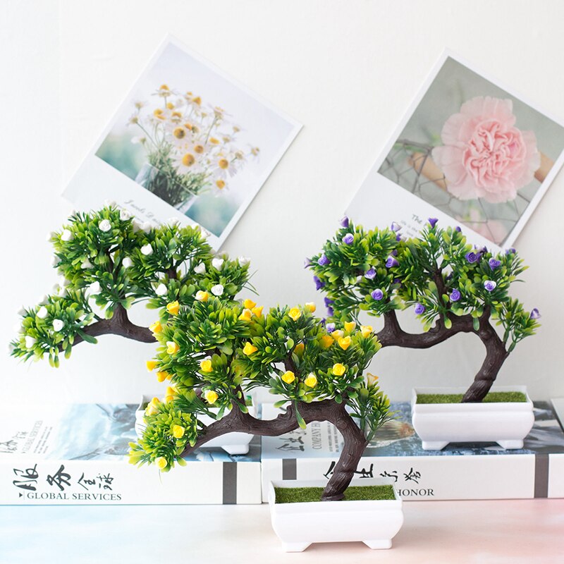 Plastic Rose Flower Artificial Plant Potted Table Room Decoration Ornaments Party Christmas Simulation Bonsai Craft Green Plant
