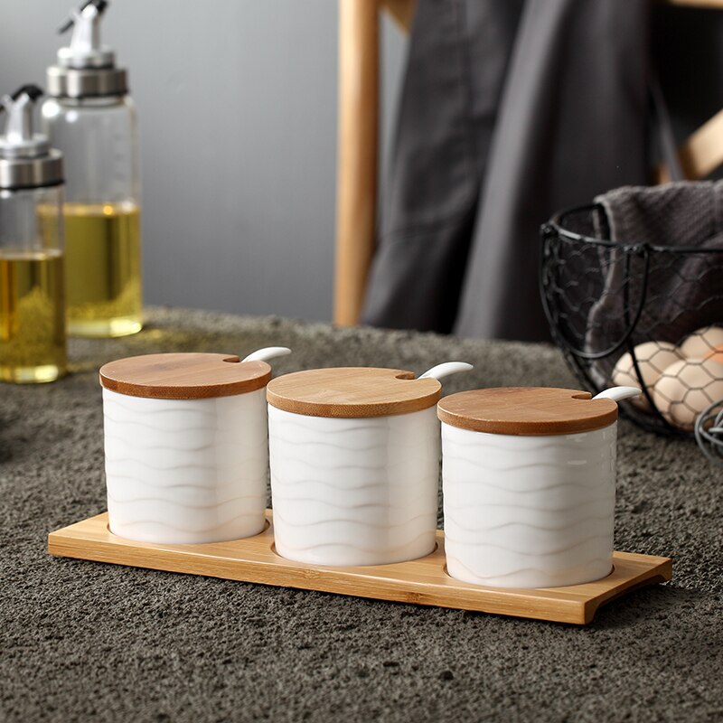 Keramische Specerij Opslag Jar Creatieve Keramische Keuken Kruiden Tank Set Olijfolie Fles Suiker Zout Shaker Kruidkruik