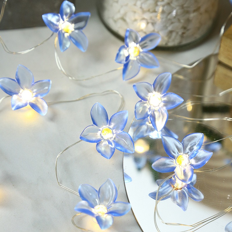 1m 2m 20 led'er lilje fe lyskæder lyserøde blå blomsterkæder batteridrevne til udendørs juleguirlandedekoration