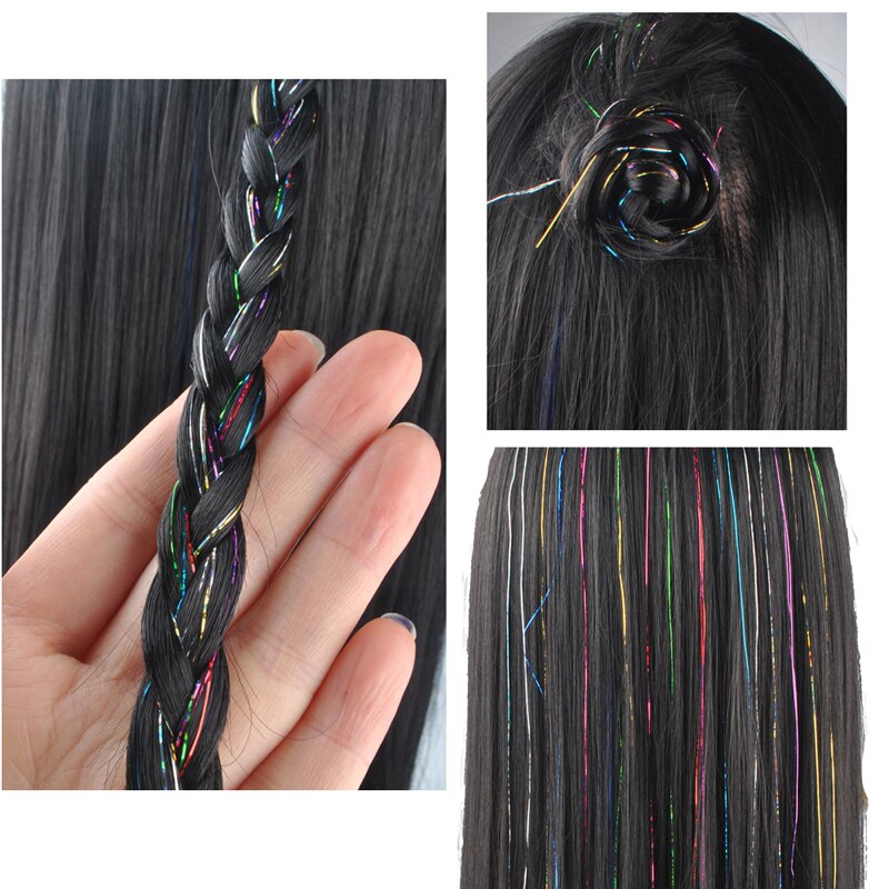 Accessoires de cheveux holographiques, 16 couleurs, 90cm, extension scintillante scintillante, 150 brins
