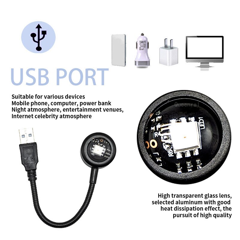 USB Solnedgang Projektor Lampe - 14 Tilstande Regnbue - Atmosfære Lys til Værelse Baggrund