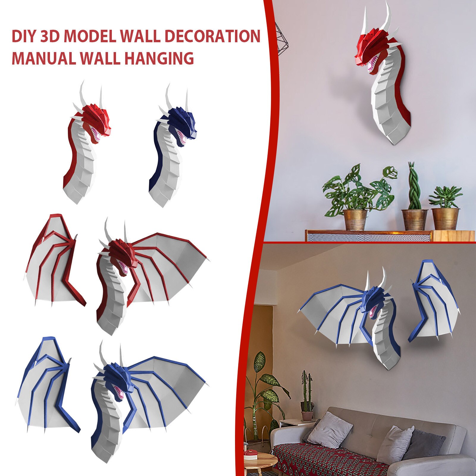 Dragon DIY 3D Stereo Animal Model Wall Sticker Handmade Wall Home Decoration Bedroom Sticker наклейки на стену Birthday