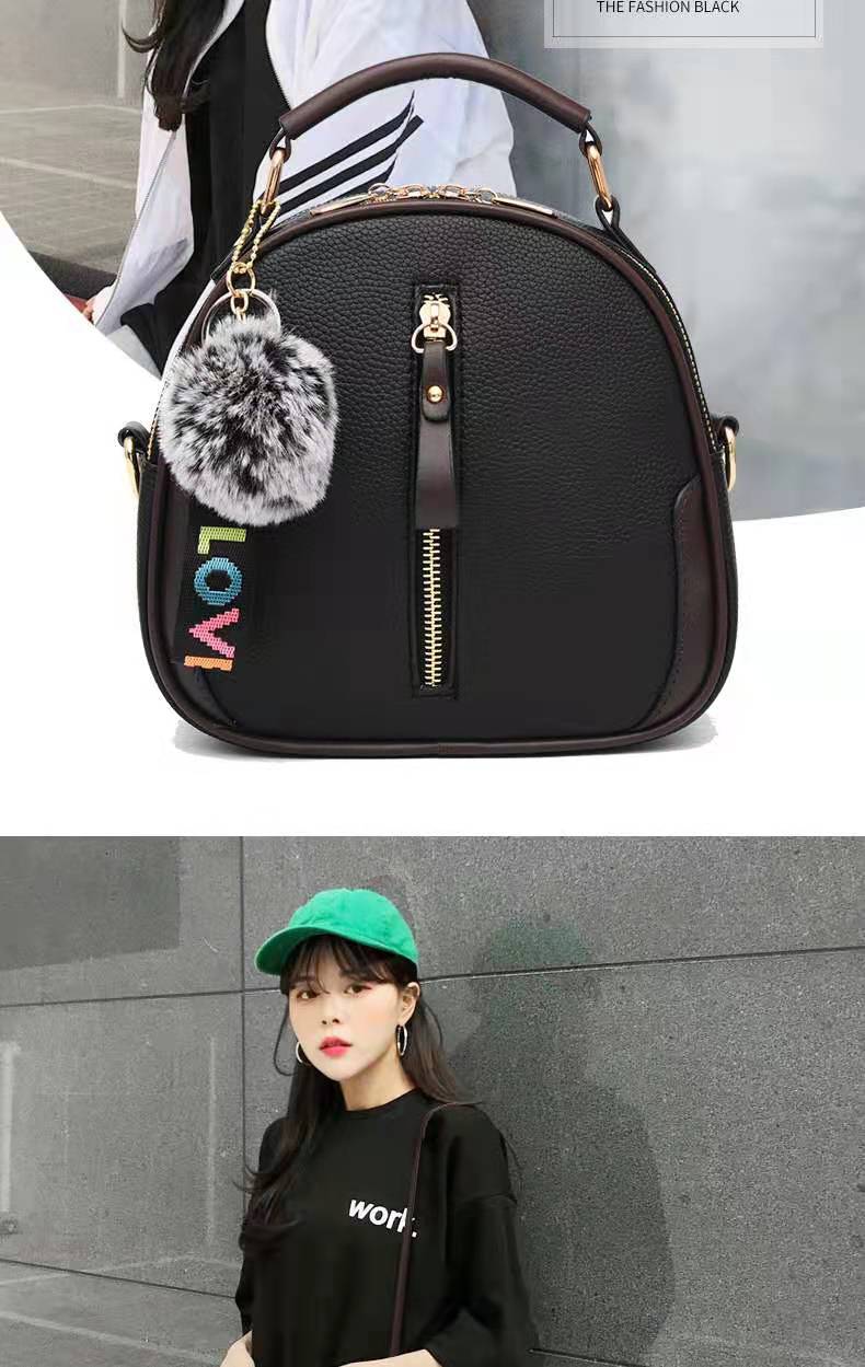 Bolso de hombro portátil de piel sintética para mujer, bolsa con bola de pelo gris