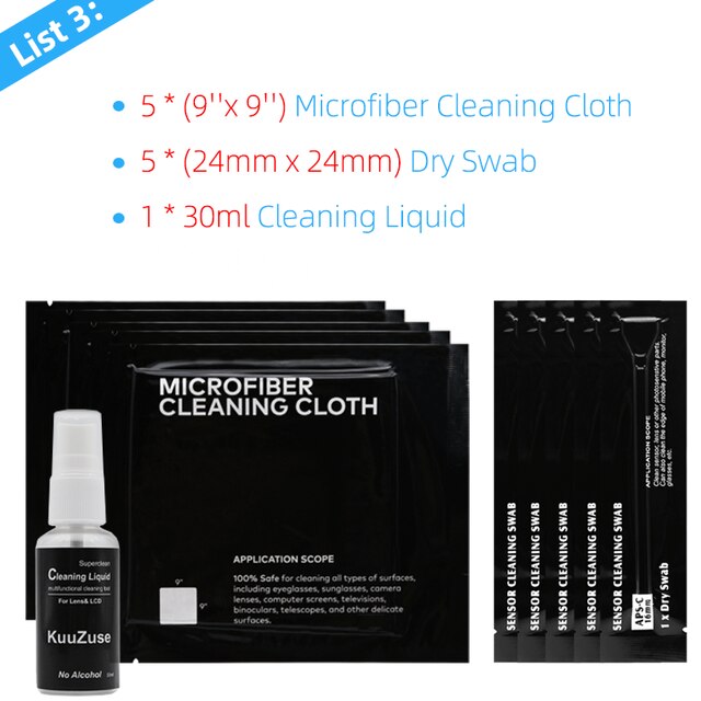 Vacuum Wrapped Microfiber Cleaning Cloths Cleaning Swab Cleaning liquid Water for Camera Lens Glasses Phones LCD Screens DSLR: 3