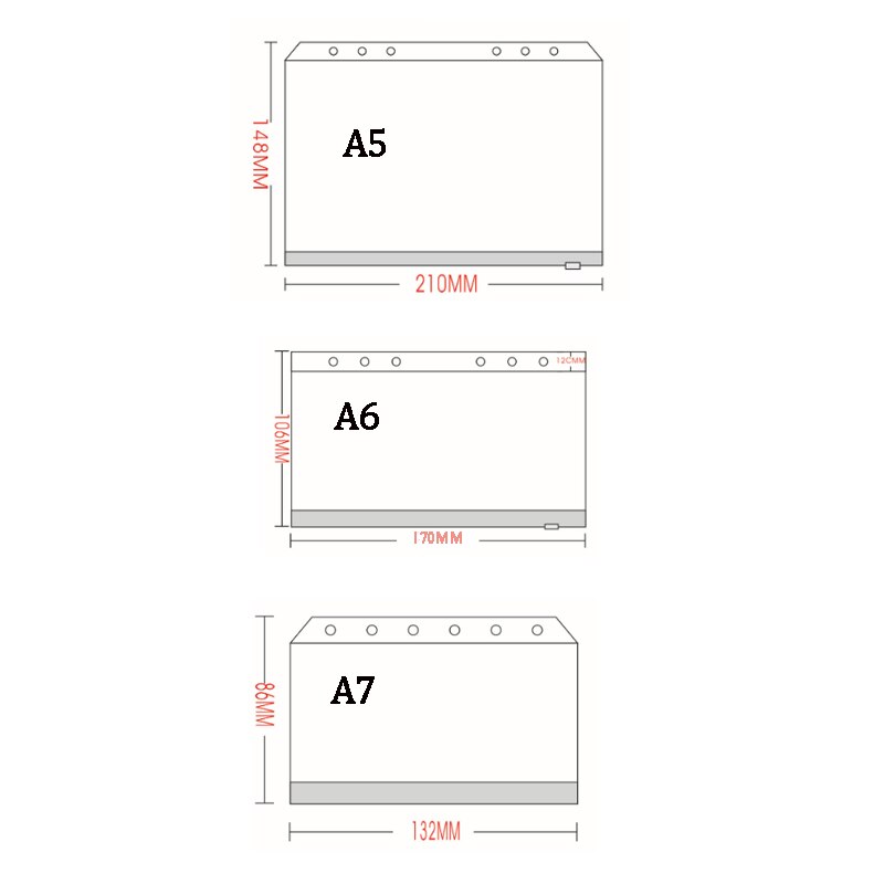 12PCS Binder Pockets A5 A6 A7 Binder Zipper Folders for 6-Ring Notebook Binder Transparent Loose Leaf Pouch Document Filing Bags