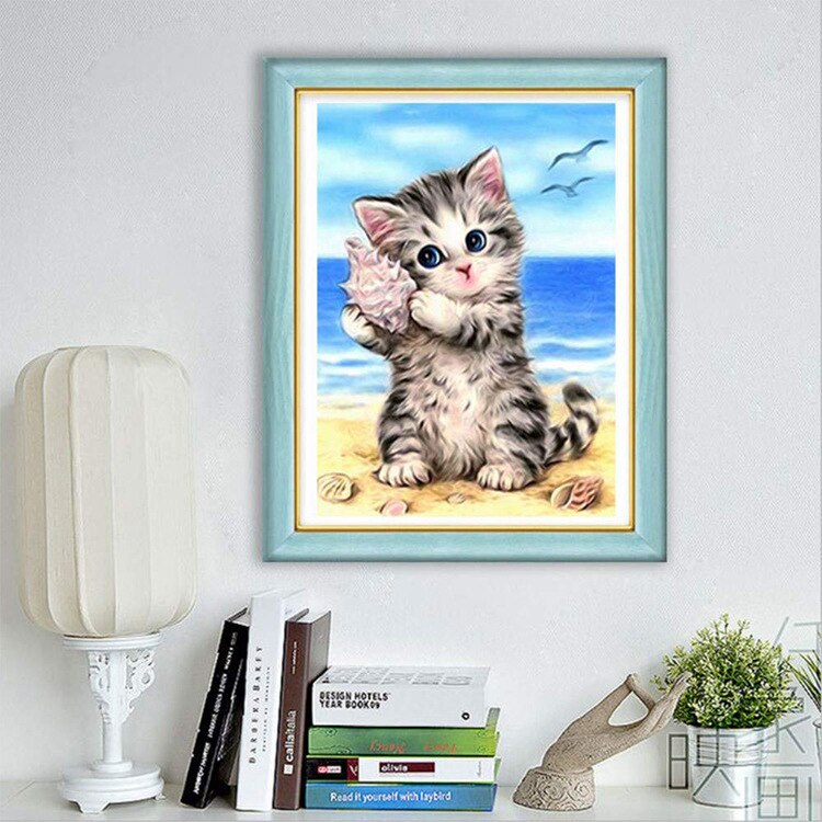 5D DIY gato pintado diamante bordado Cruz puntada de dibujos animados ronda taladro completo Kit para hacer mosaicos de los niños