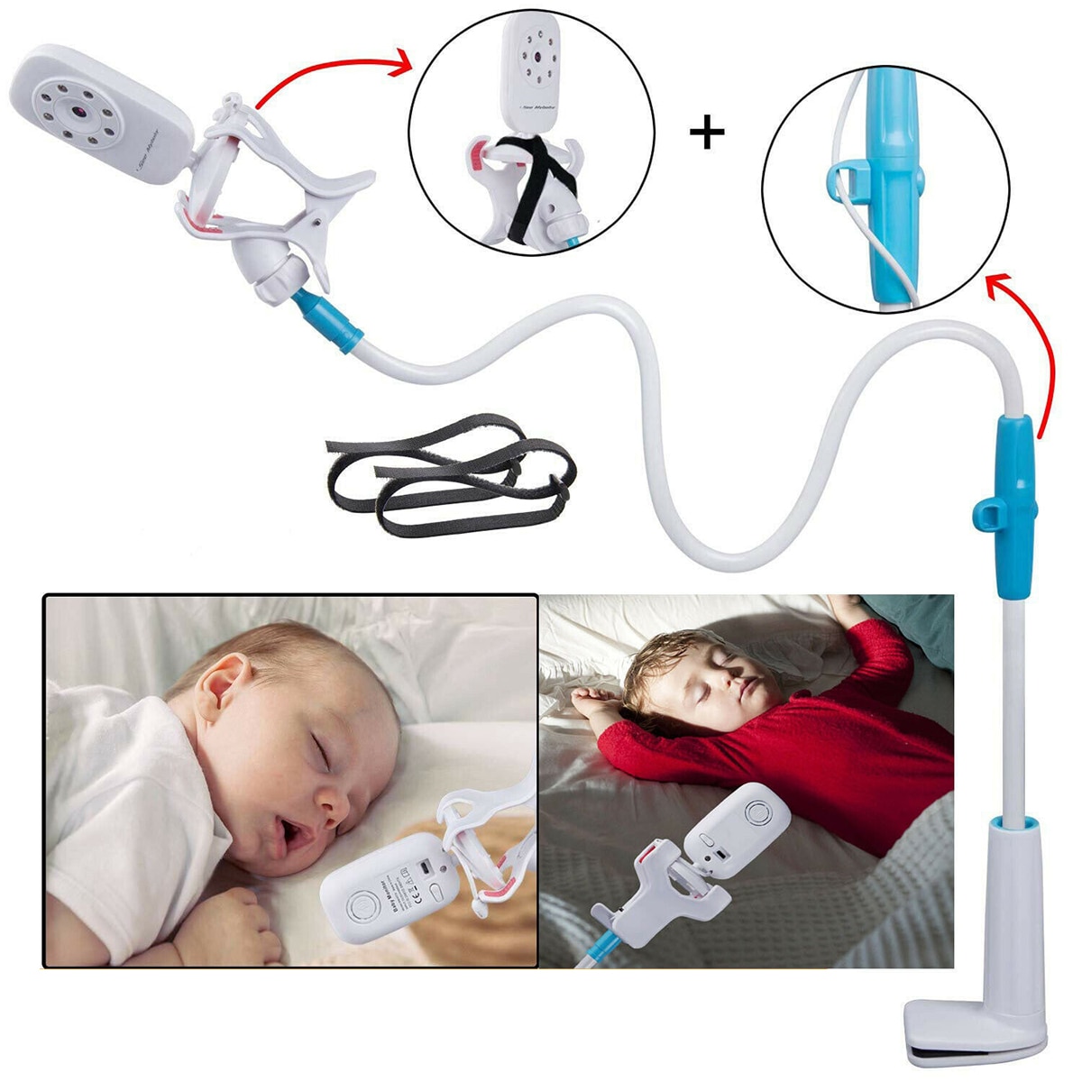 Multifunktionel universal telefonholder stativ seng doven holder lang arm justerbar 105cm babymonitor vægmonteret kamera til hylde