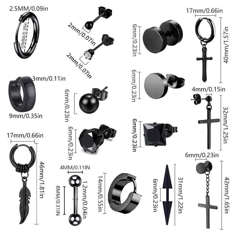 Pendientes de aro Punk negros de acero inoxidable para hombres y mujeres, pequeños colgantes de Cruz redonda de , accesorios de joyería, pendientes