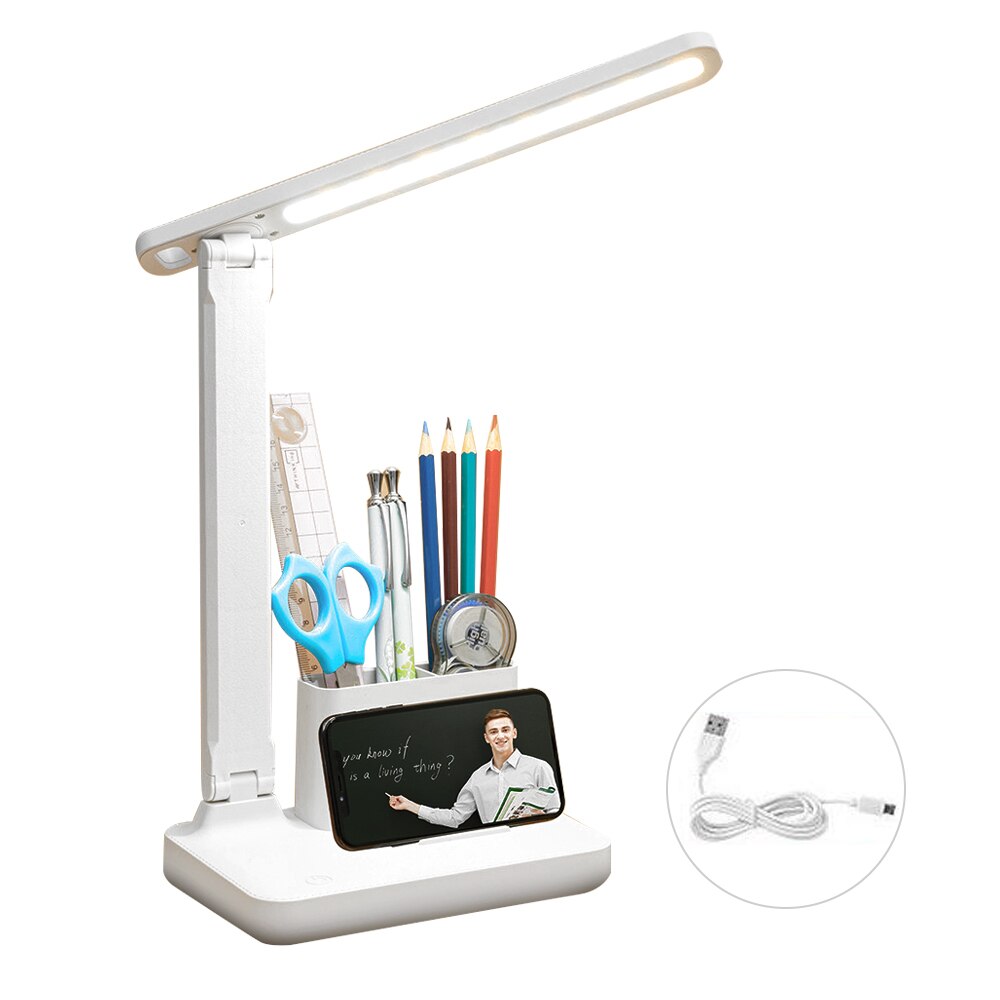 Oplaadbare Eye-Verzorgende Led Bureaulamp Opvouwbare Leeslamp Met 3-Gear Verstelbare Kleurtemperatuur Telefoon Stand Pen houder