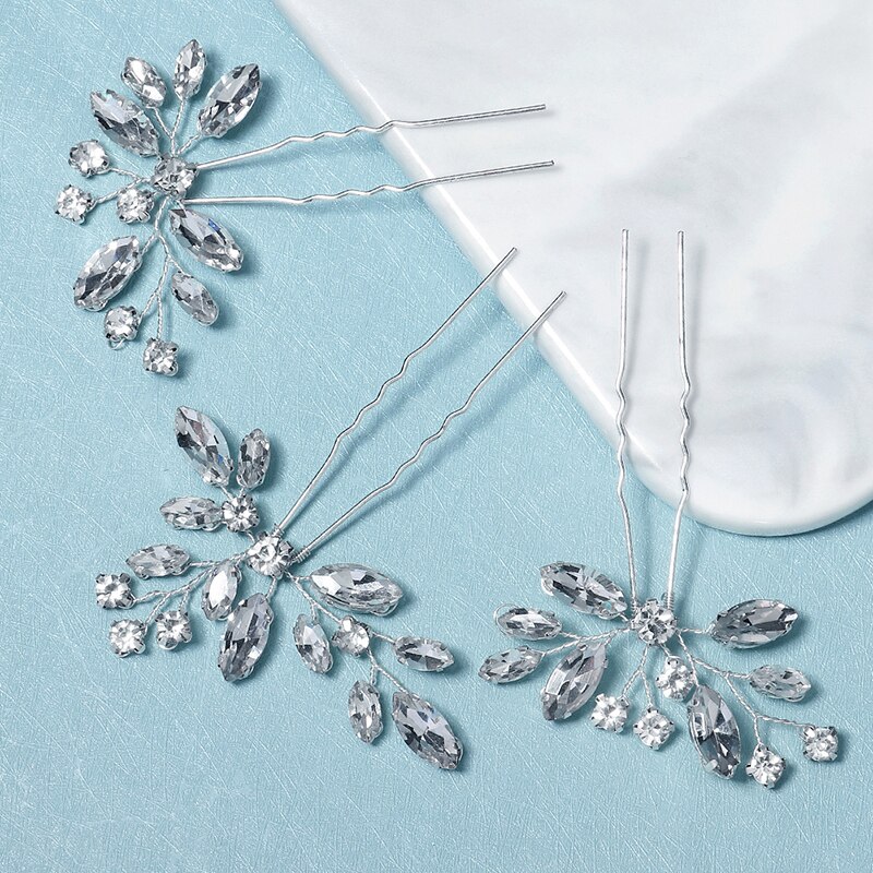 Horquillas para el pelo para mujer, accesorios para el cabello de boda con diamantes de imitación, horquilla, tocado de novia, joyería para , de dama de honor, 3 unids/lote