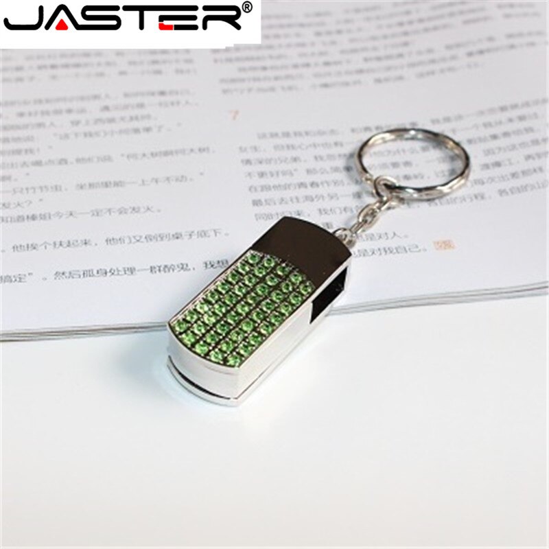 Jaster penn drive metall nøkkelring 64gb 32gb 16gb 8gb 4gb metall krystall rotasjon usb flash drive pendrive vanntett usb stick