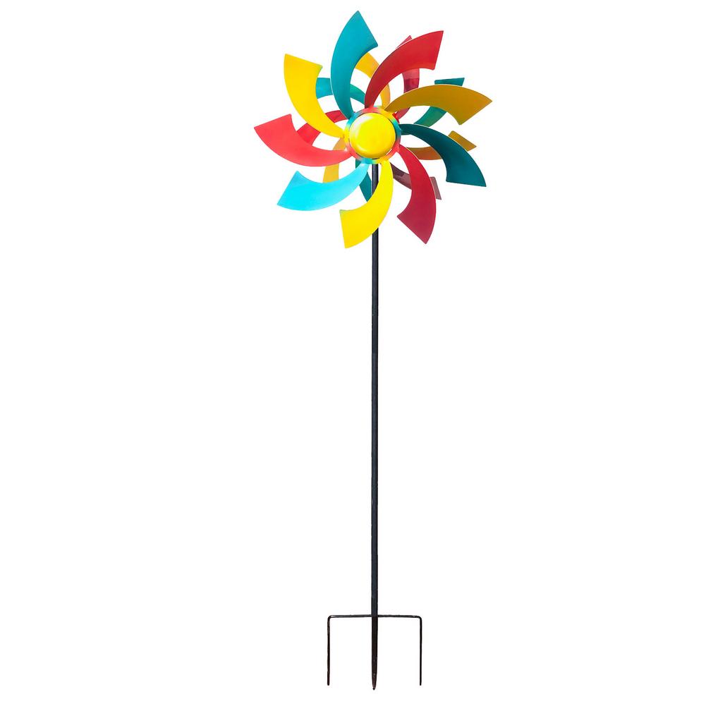 Kinetic Wind Spinners 12X54 Inch Metal Wind Catchers Garden Sculptures &amp; Statues Garden Decorations Double Windmill Spinner With: Default Title