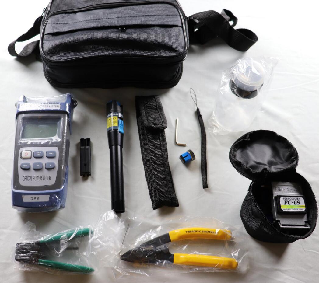 Fiber Optik FTTH Werkzeug Bausatz mit FC-6S Fiber Spalter und Optische Energie Meter 10km Visuellen Fehler Lokalisierer Draht Stripper CFS-2