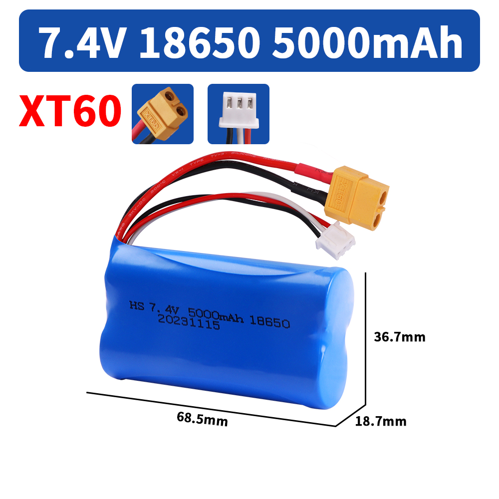 Batería Para Henglong 3818 3819 3838 3839 3889 3898 3899 3908 3918 3938 3939 1/16 7,4 5000 tanque RC V mAh batería de iones de litio con enchufe XT60