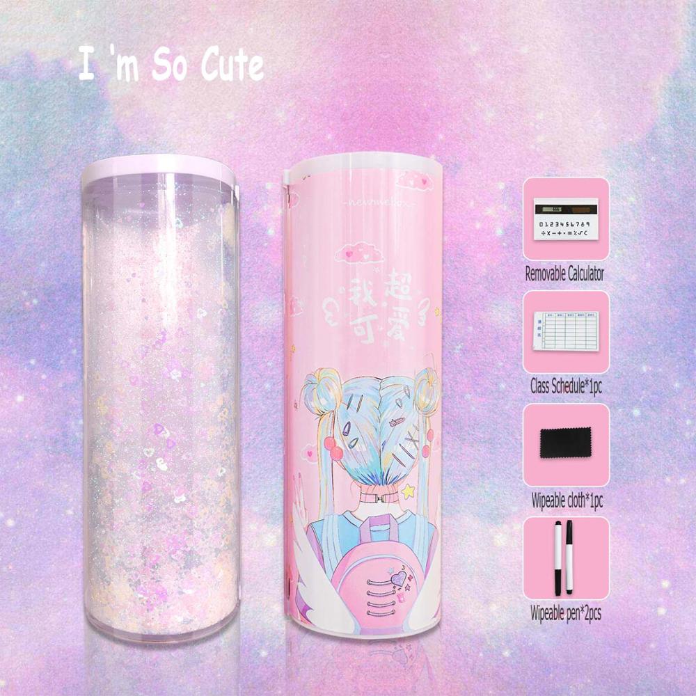 Ceative Cylindrical Pencil Box Case Quicksand Translucent Multifunction Pen Box Inner Solar Calculator Mirror Whiteboard: 7
