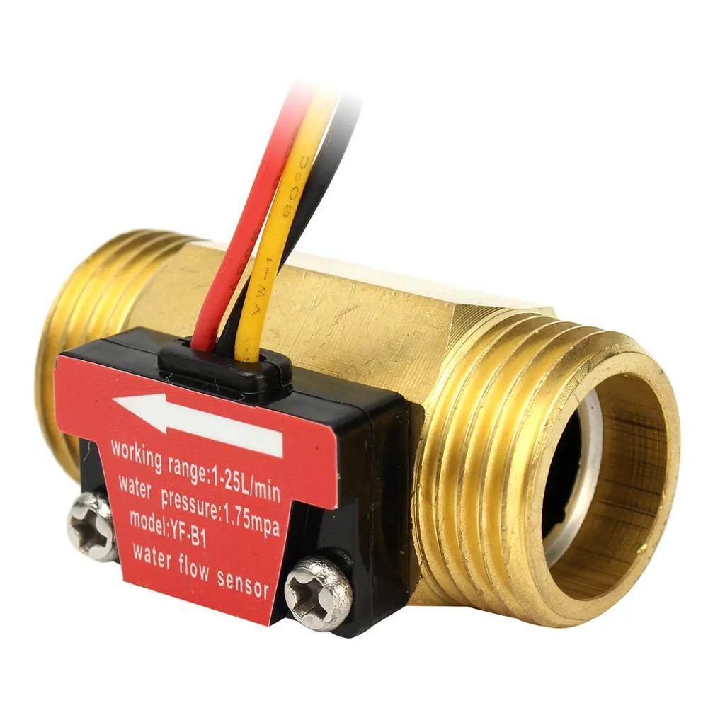 Copper Water Flow Sensor - 1.75Mpa G1/2 Pulse Hall Switch - 1-25L/Min Flow Rate